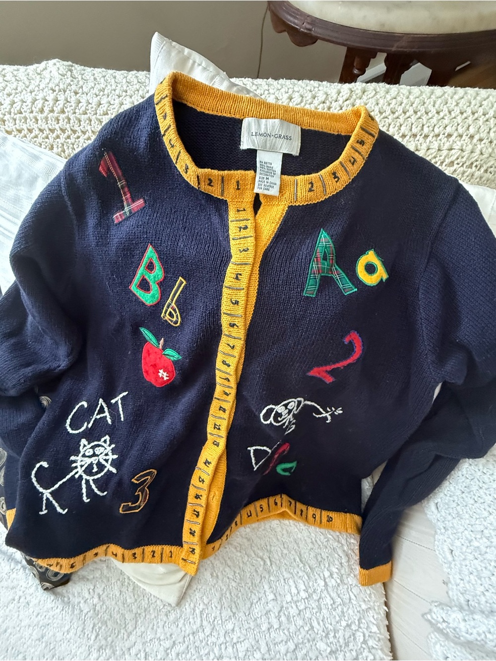 Navy & Yellow Embroidered Teachers Cardigan